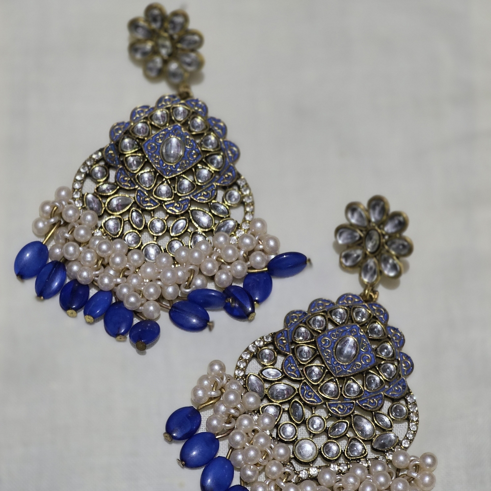 Elegant Gold and Blue Chandelier Earrings